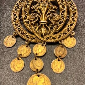 Vintage 1960s Arthur Art Pepper Signed Gold Napoleon French Coin Brooch